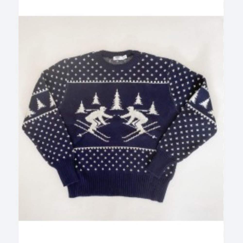 Vintage Navy Blue and Cream Ski Sweater